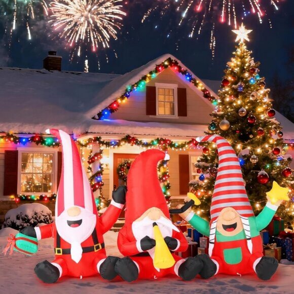 🆕7.55 FT Christmas Inflatables Long Gnome Xmas Blow Up Outdoor Decorations - Picture 1 of 9